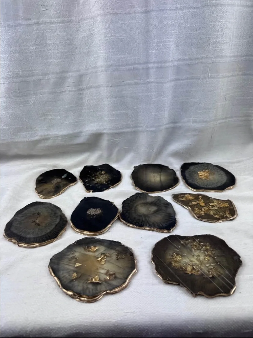 Luxury Agate-Style Resin Coasters Gold Edge Set of 10 Glam Decor